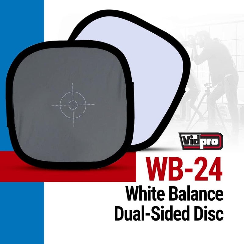 Vidpro WB-24 White Balance Dual-Sided Disc - 18% Gray Card with Target & Neutral White Panel - Collapsible & Wipe Clean Surface Reference Reflector Use in Any Lighting Condition Includes Carrying Case - Image 2